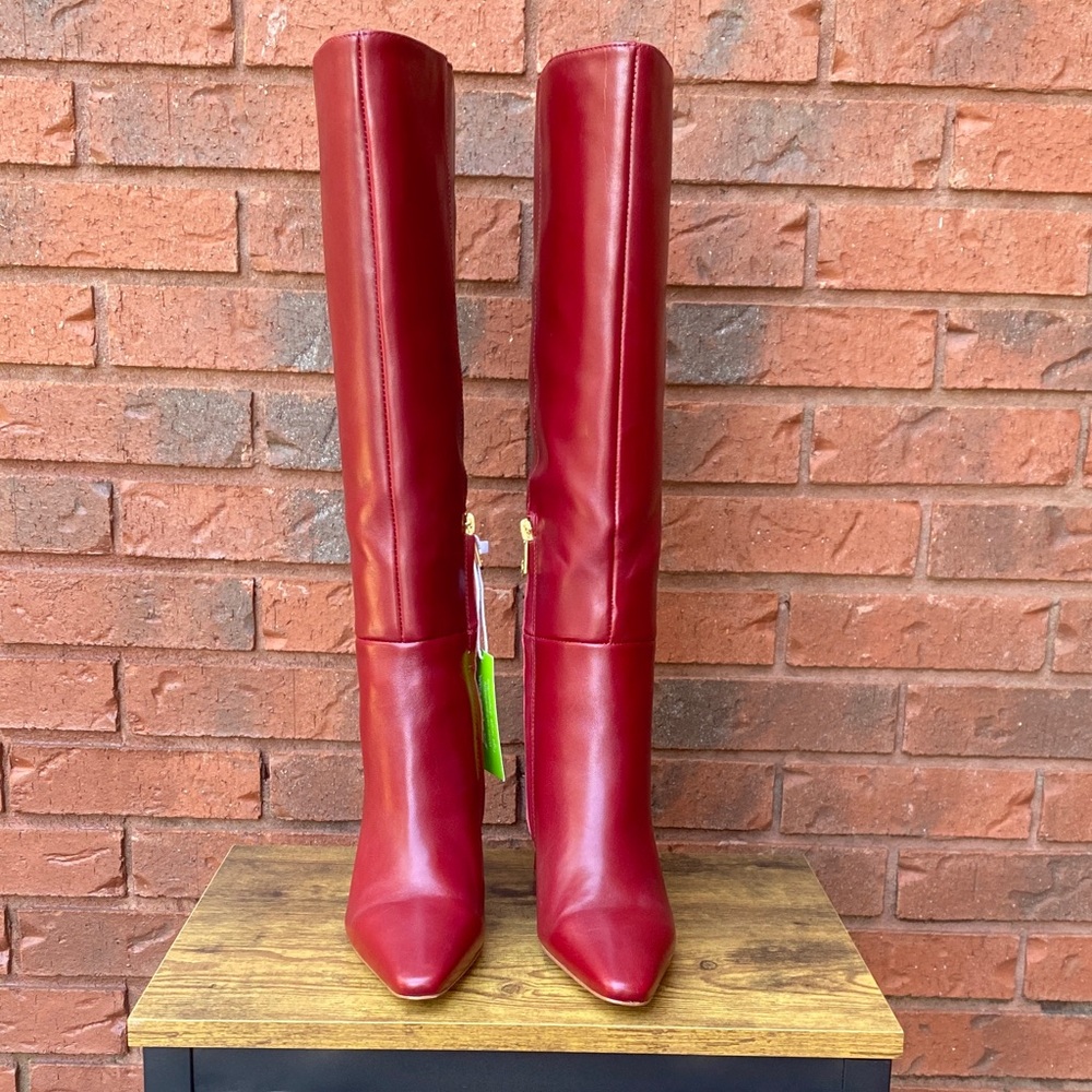Sam Edelman Red Knee-High Pointed Toe Heeled Boots